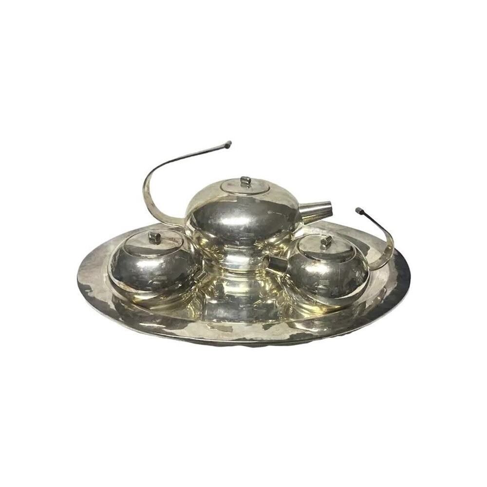Arte Plata Art Deco Era 4 Piece Silverplate Tea Set Teapot Tray Creamer Sugar